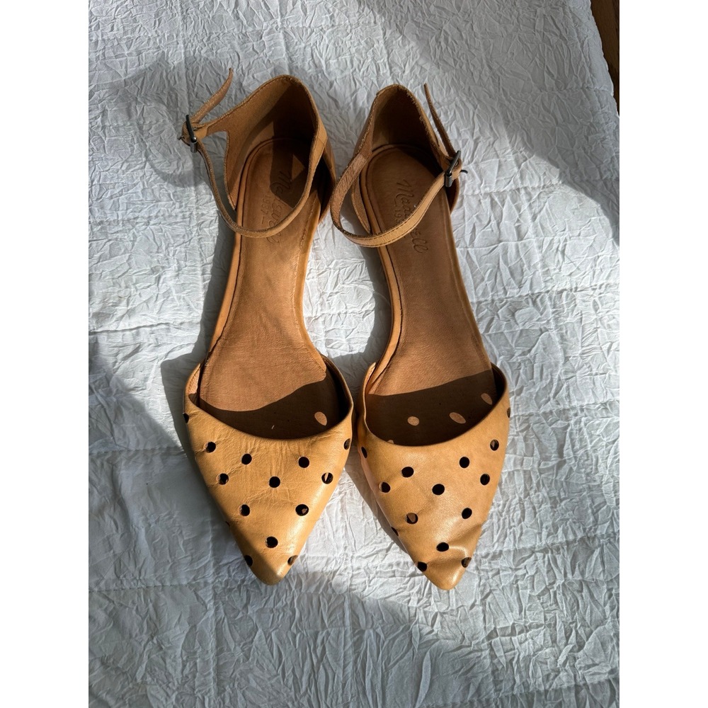 Madewell English Saddle Leather Perforated Pointed Toe Ankle Strap Flats